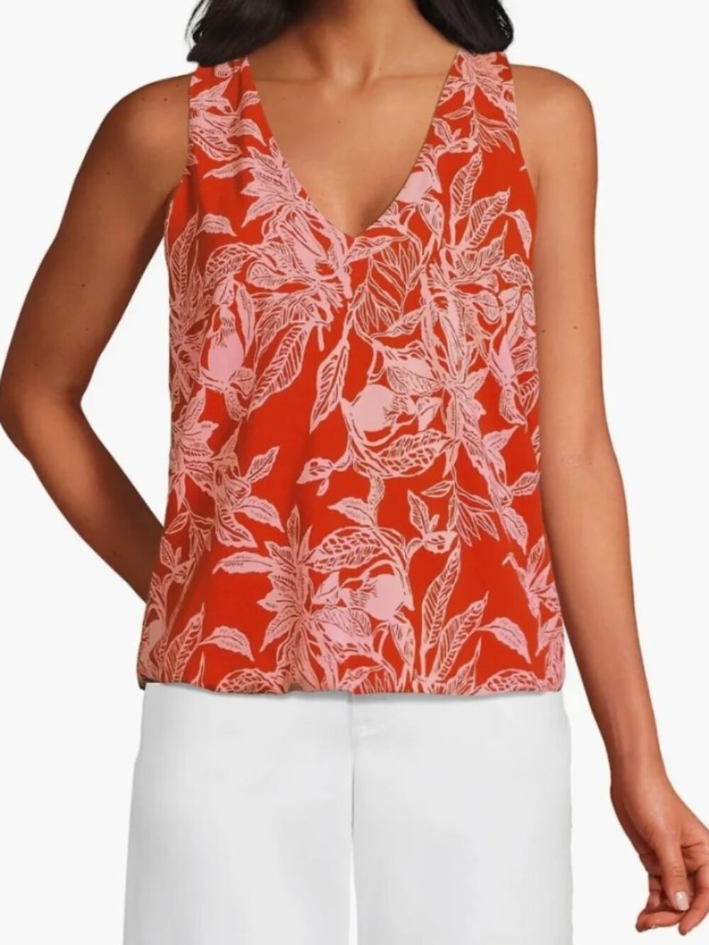 Women's Plus Size Lightweight Jersey Blouson V-neck Tank Lands End NWT
